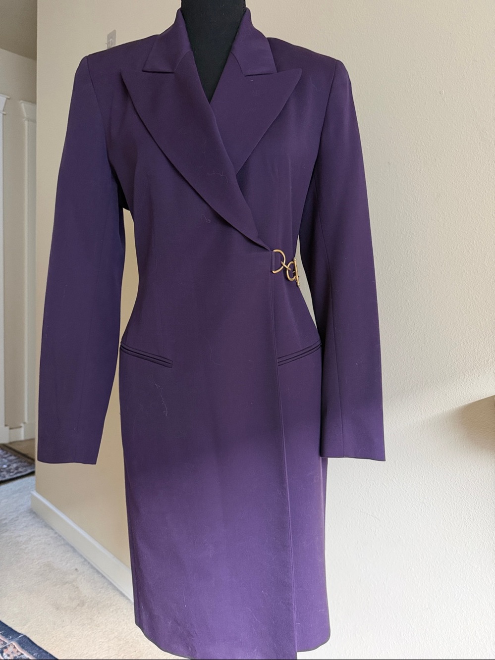 Tahari Deep Purple Longline Pure Wool Womens Blazer Dress